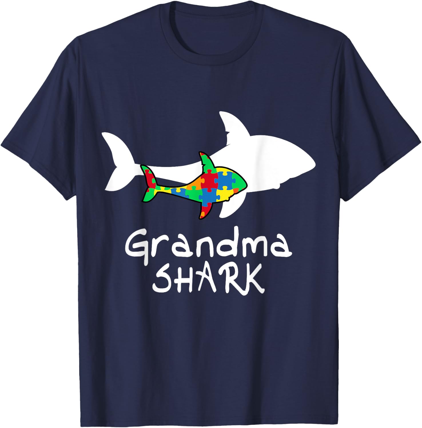 Grandma Shark Puzzle Piece Cool Autism Awareness Gift T-Shirt - T-Shirt | Navy