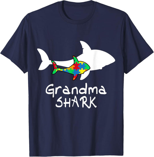 Grandma Shark Puzzle Piece Cool Autism Awareness Gift T-Shirt - T-Shirt | Navy