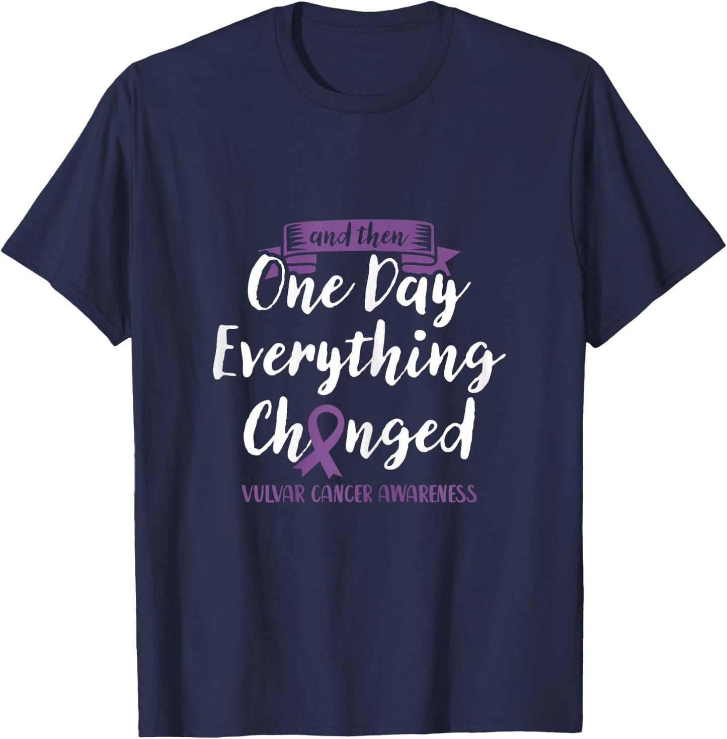 Vulvar Cancer Awareness Fight Purple Ribbon Cure Warrior T-Shirt - T-Shirt | Navy