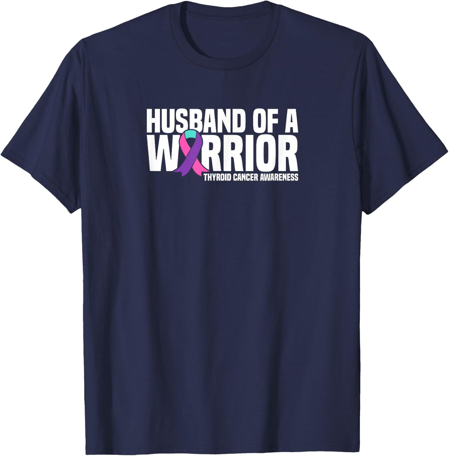 Husband of a Warrior Purple Ribbon Thyroid Cancer Awareness T-Shirt - T-Shirt | Navy