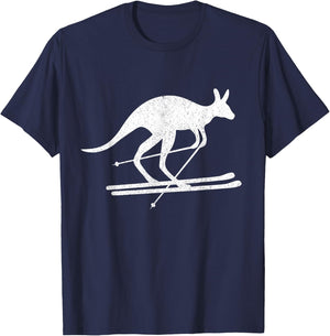 Kangaroo Skiing Fun Winter Sports Australia Travel Gift T-Shirt - T-Shirt | Navy
