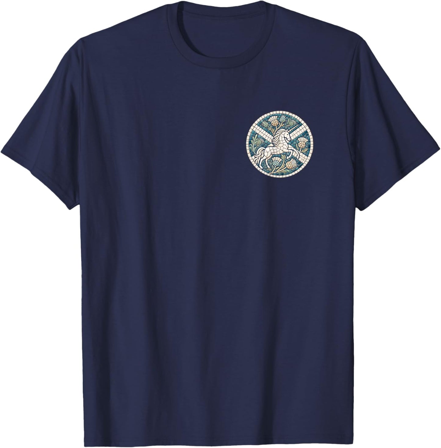 Scottish Unicorn w Thistles and Saltire - Proud Scotland T-Shirt - T-Shirt | Navy