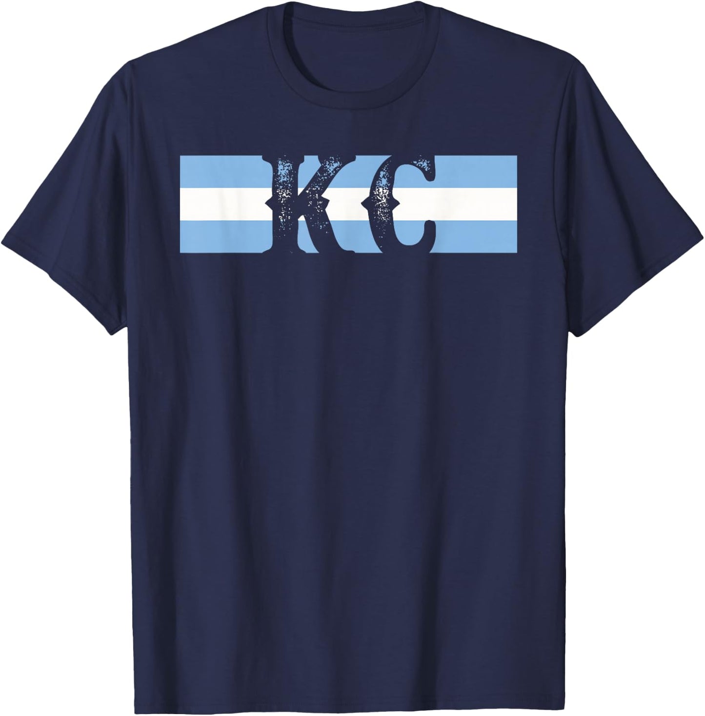 Retro Vintage Blue Stripes KC Kansas City T-Shirt - T-Shirt | Navy