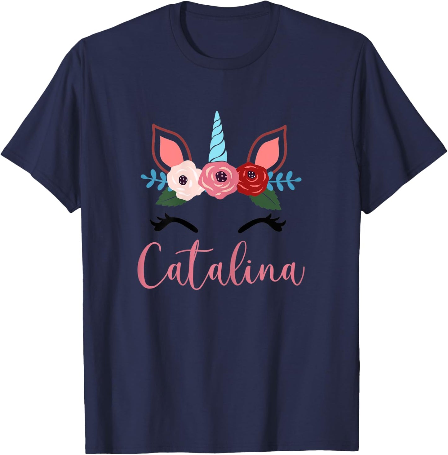 Cute Catalina Magical Floral Unicorn For Girls T-Shirt - T-Shirt | Navy