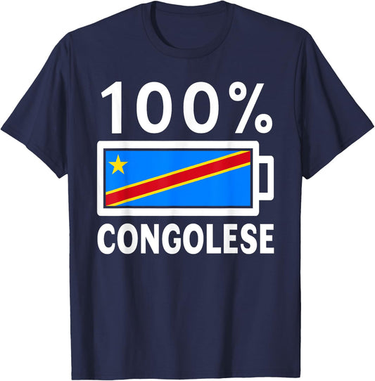 Congo Republic Flag | 100% Congolese Battery Power T-Shirt - T-Shirt | Navy