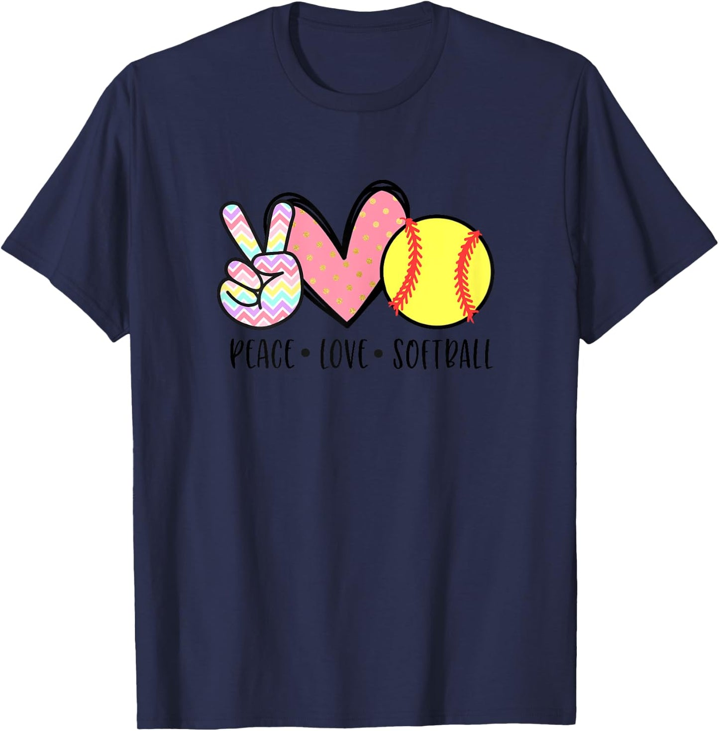 Peace Love Softball Mom Cute Pastel Women Teen Little Girls T-Shirt - T-Shirt | Navy