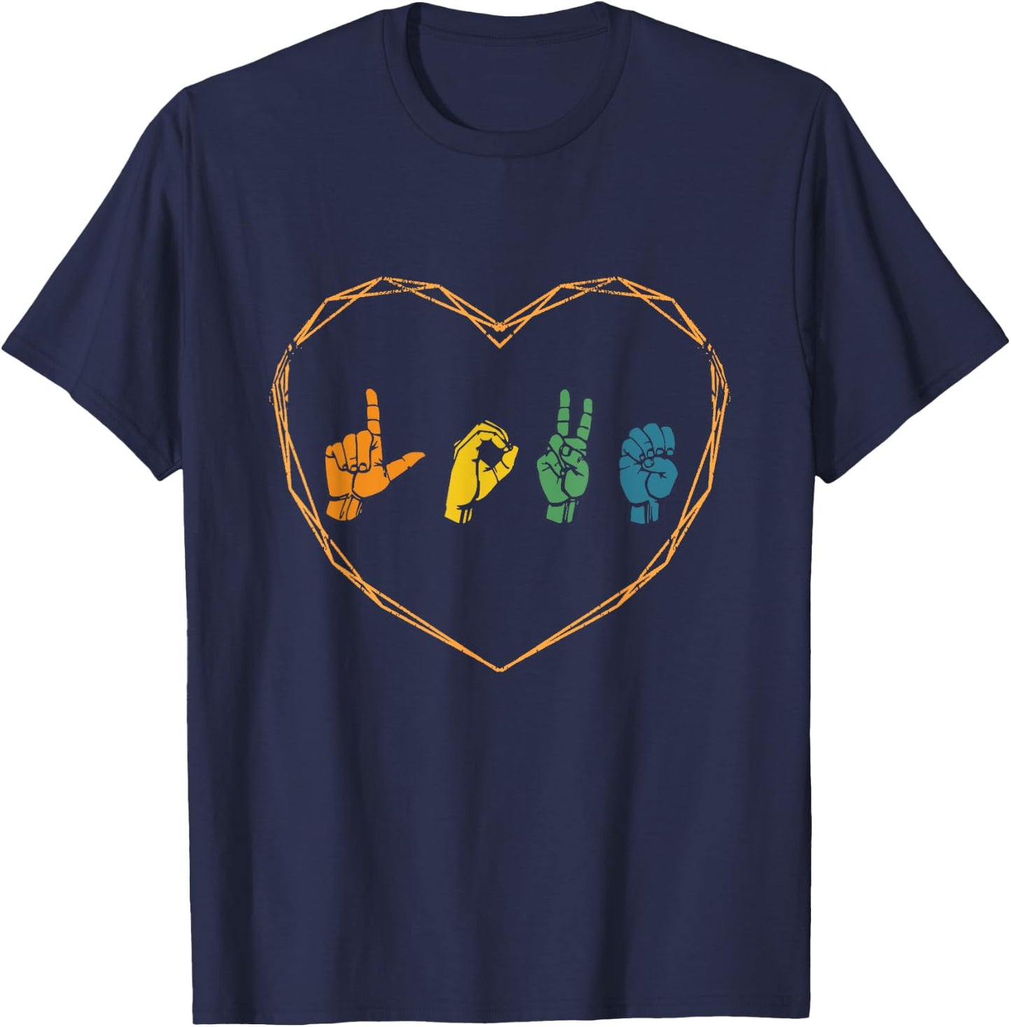 ASL Love American Sign Language Gifts Deaf Mute Finger Sign T-Shirt - T-Shirt | Navy