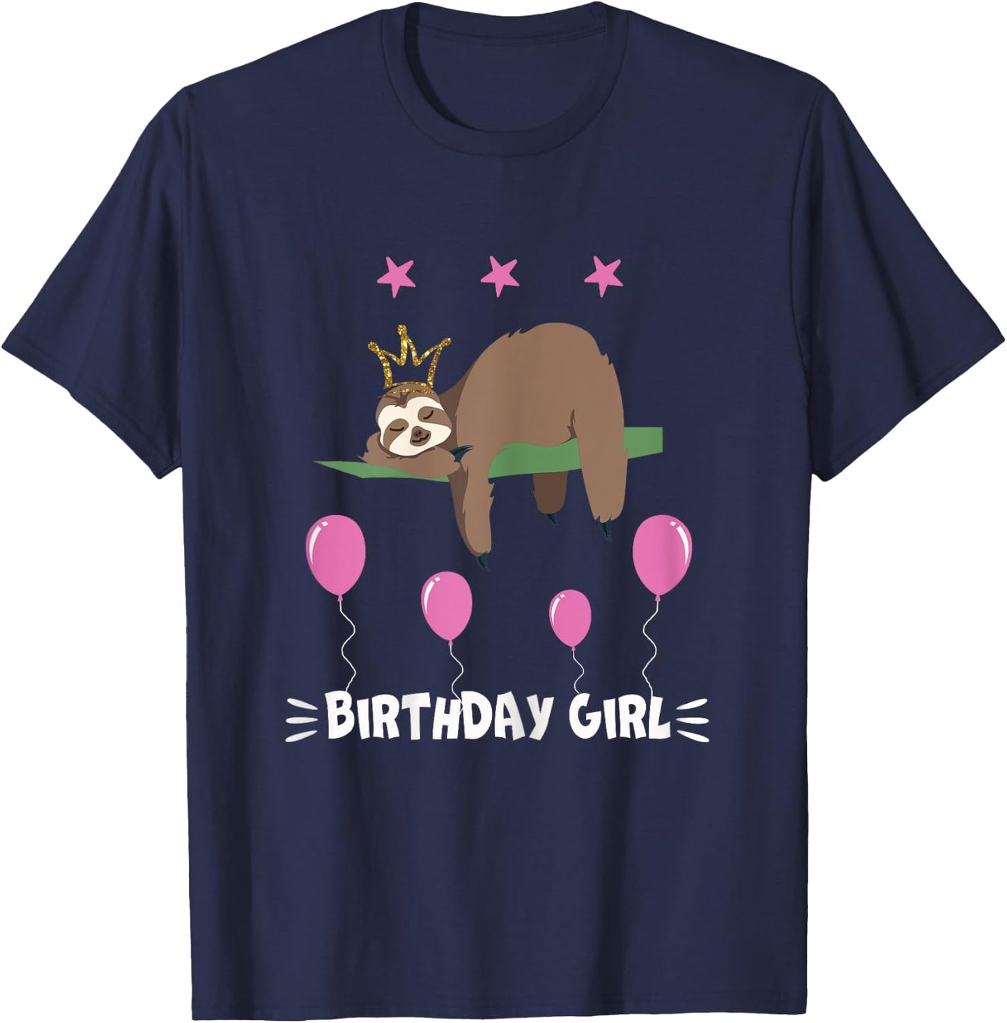 Cute cute sloth balloons girl birthday party animal T-Shirt - T-Shirt | Navy