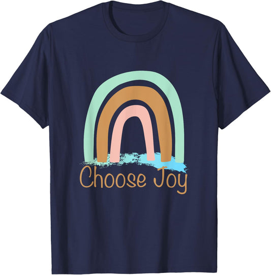 Choose Joy Cute Rainbow Graphic Inspiration T-Shirt - T-Shirt | Navy
