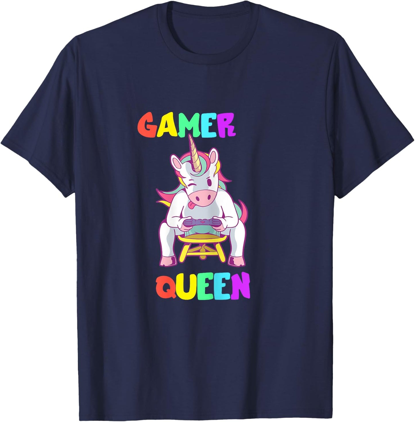 Gamer Queen Gamer Queen Unicorn Gamer Cute Gaming T-Shirt - T-Shirt | Navy