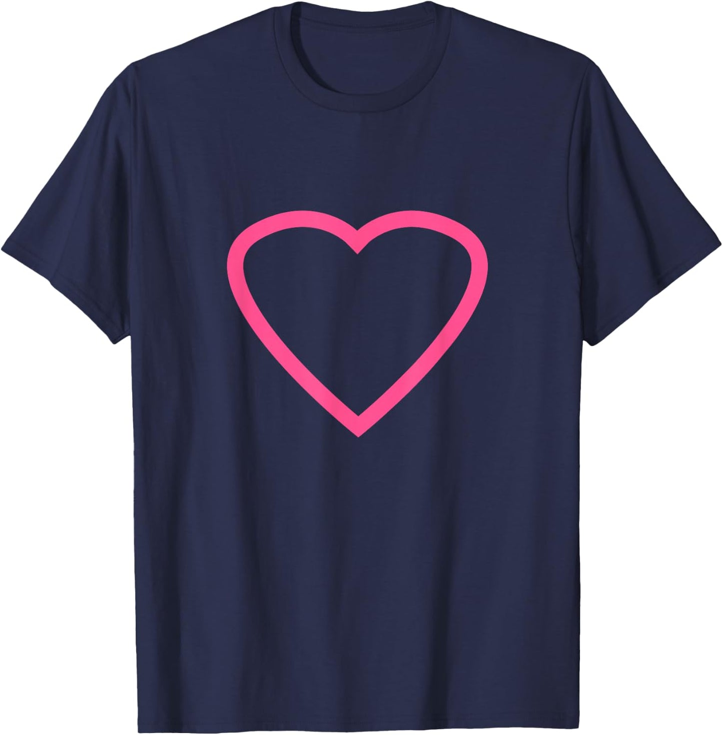 Big Pink Heart On Black Cute Love Minimal Outline Gift T-Shirt - T-Shirt | Navy