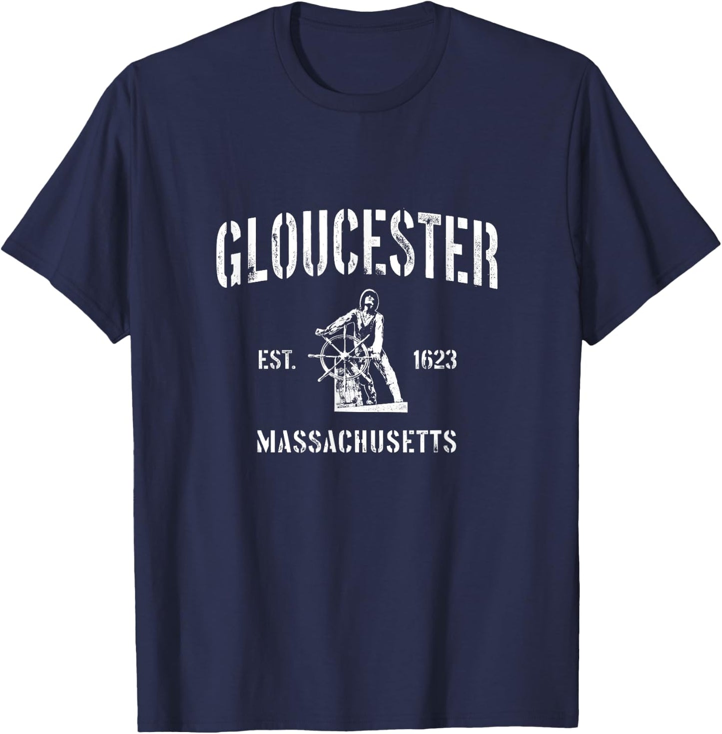 Gloucester MA Fisherman Statue Design T-Shirt - T-Shirt | Navy