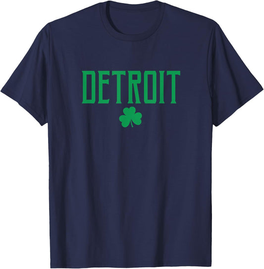 Detroit Text and Irish Shamrock Green Print T-Shirt - T-Shirt | Navy