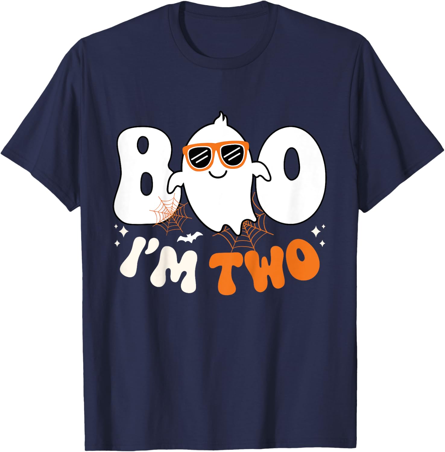 Kids Boo I'm Two Ghost Second 2nd Birthday Boy Groovy Halloween T-Shirt - T-Shirt | Navy