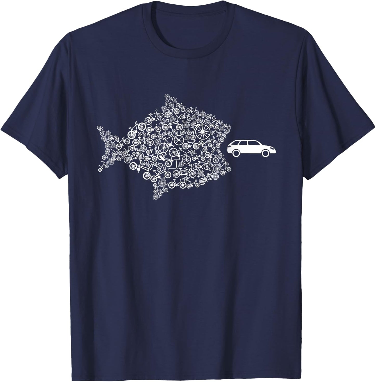 Street Trek Bicycle Fish Eats Car Climate Cycling Jersey T-Shirt - T-Shirt | Navy