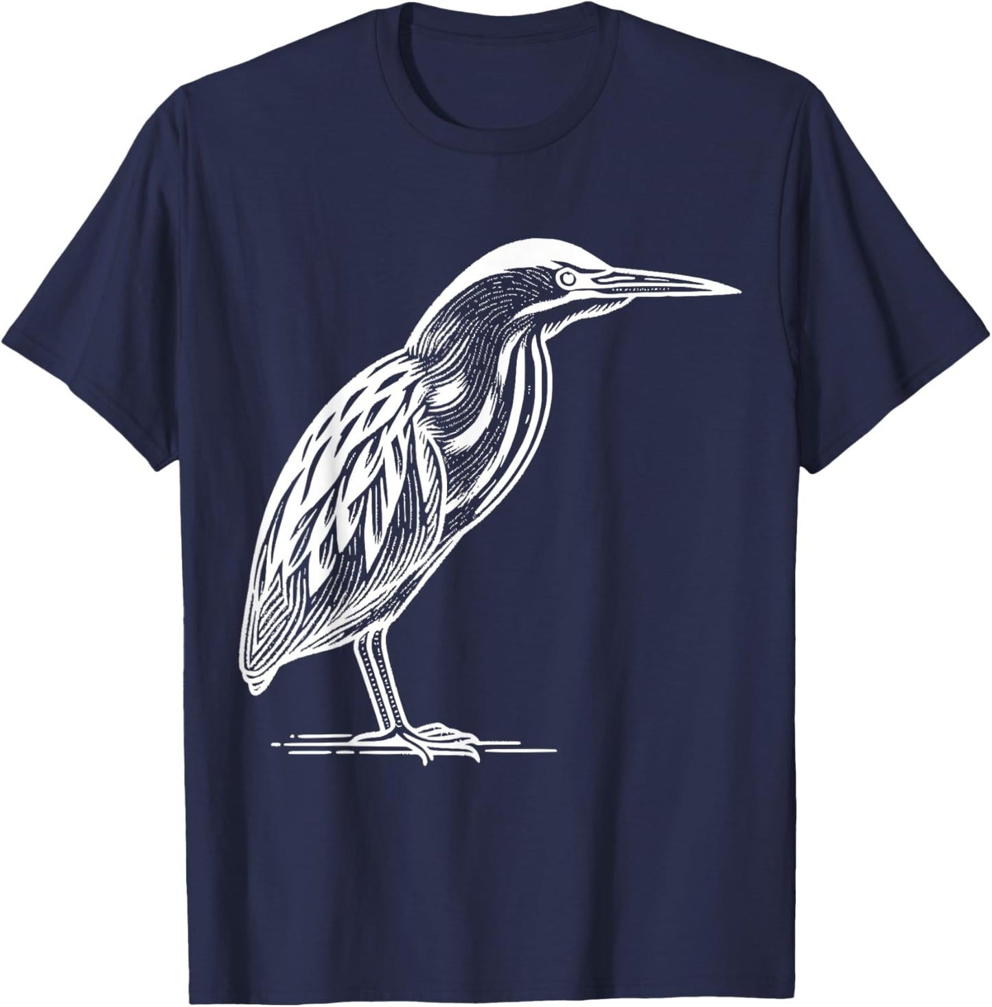 Line Art Bird & Ornithologist American Bittern T-Shirt - T-Shirt | Navy