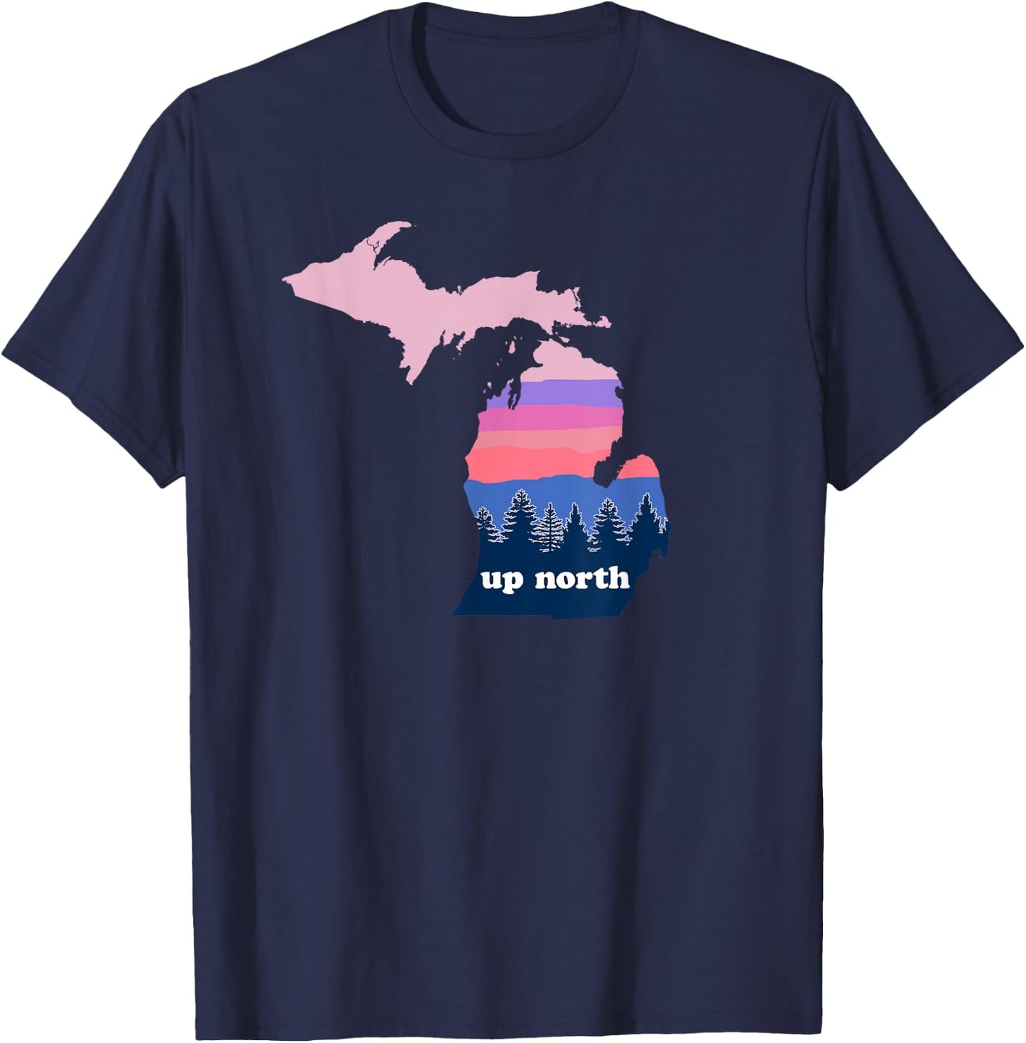 Up North Michigan Pine Tree Sunset T-Shirt - T-Shirt | Navy