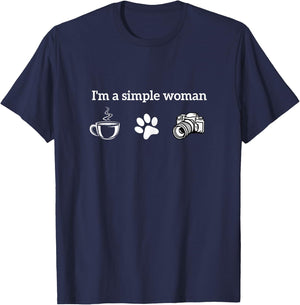 I'm A Simple Woman Loves Coffee Dog and Photography Camera T-Shirt - T-Shirt | Navy