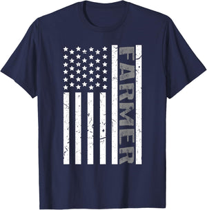 4th Of July Farmer American Farm Cow Tractor Flag Patriotism Women Kids Men T-Shirt - T-Shirt | Navy