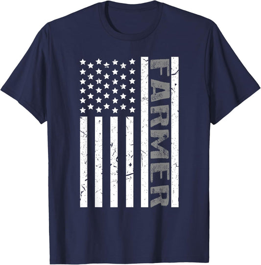 4th Of July Farmer American Farm Cow Tractor Flag Patriotism Women Kids Men T-Shirt - T-Shirt | Navy