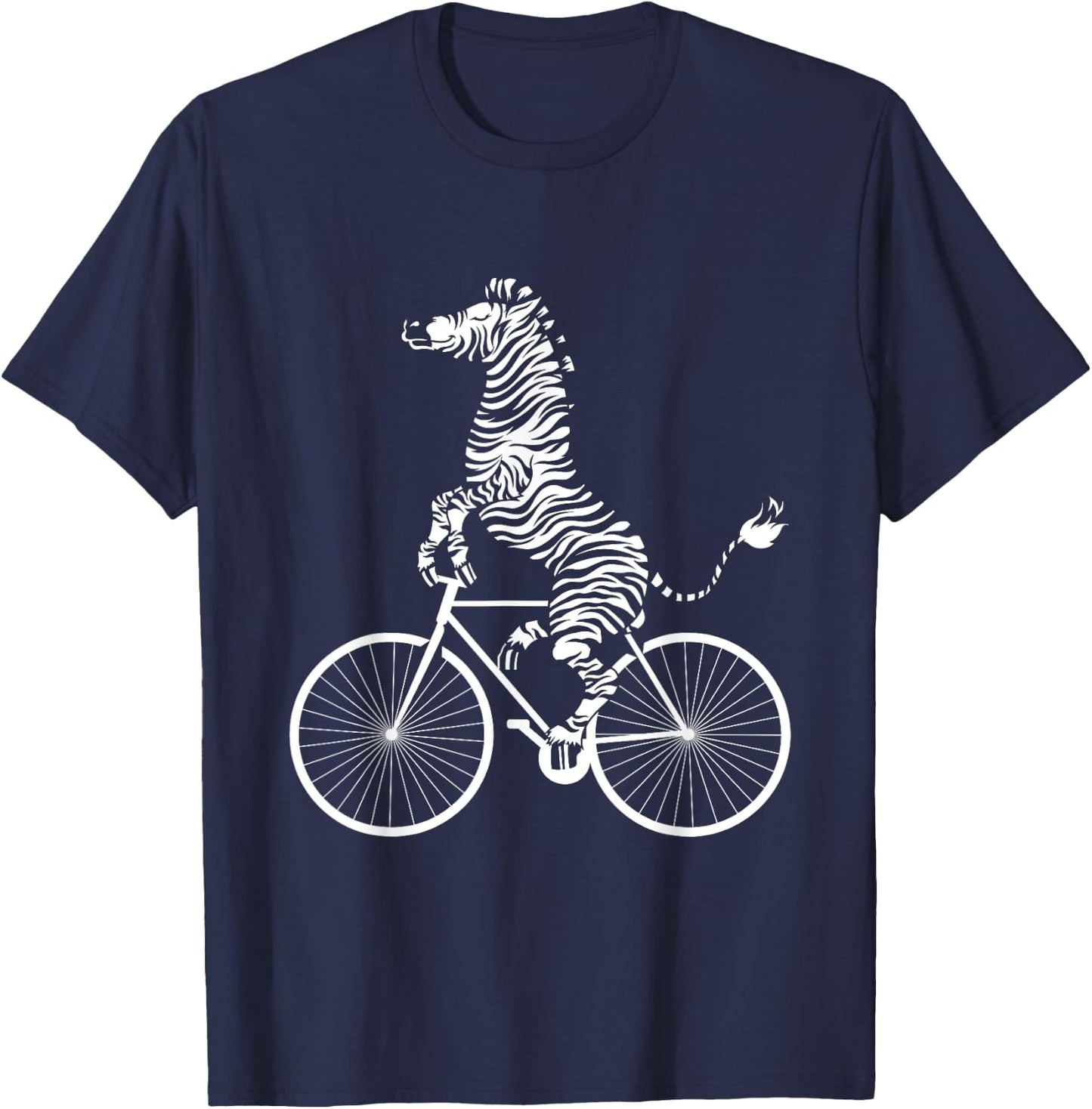 Funny Zebra Riding On A Bike Funny Bicycle Animal Lover Gift T-Shirt - T-Shirt | Navy