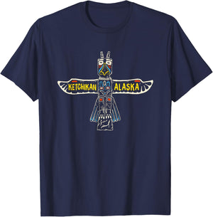 Cartoon Alaska Native American Indian Totem Ketchikan Travel T-Shirt - T-Shirt | Navy