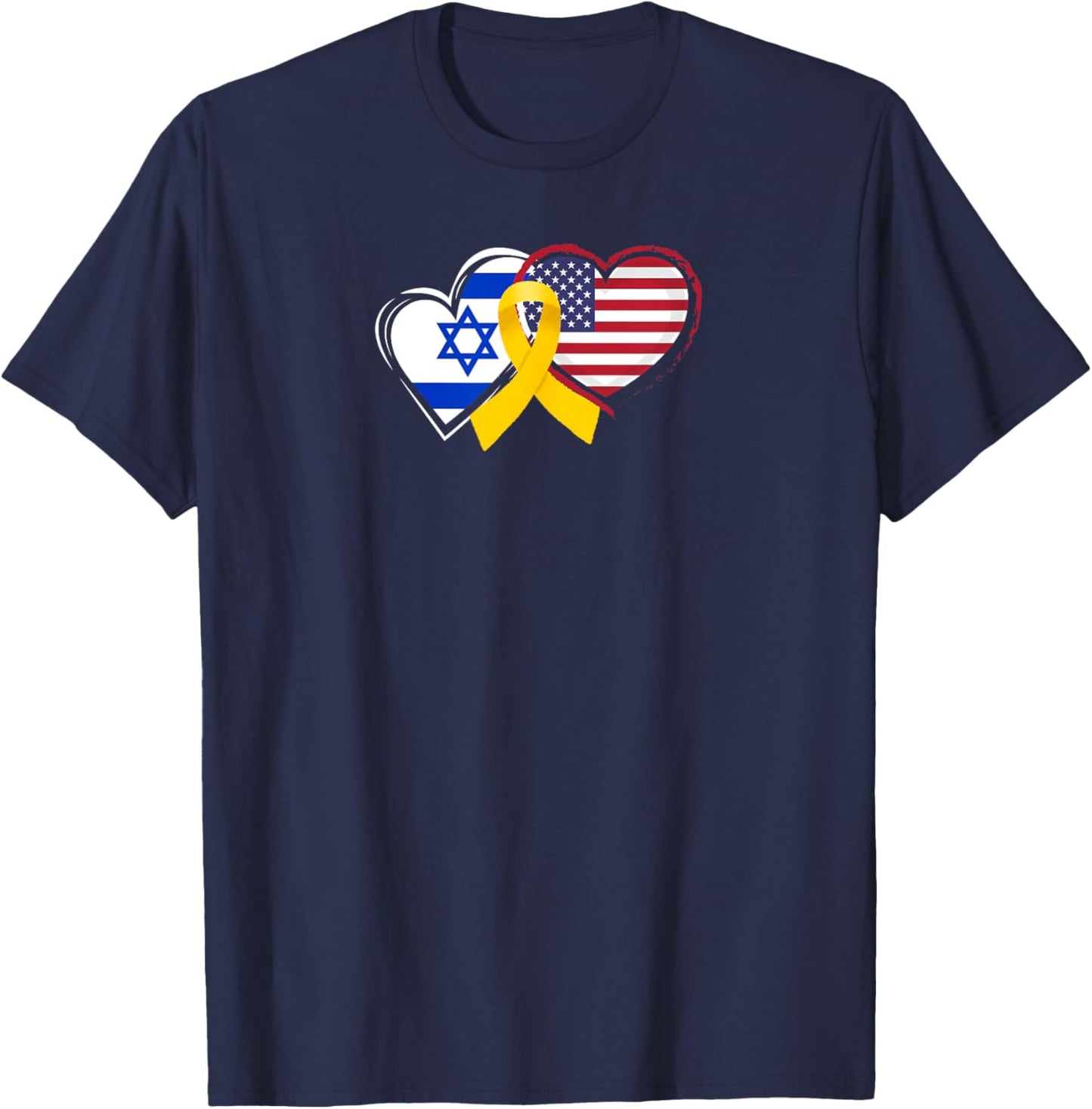 Yellow Ribbon for Israel and America T-Shirt - T-Shirt | Navy