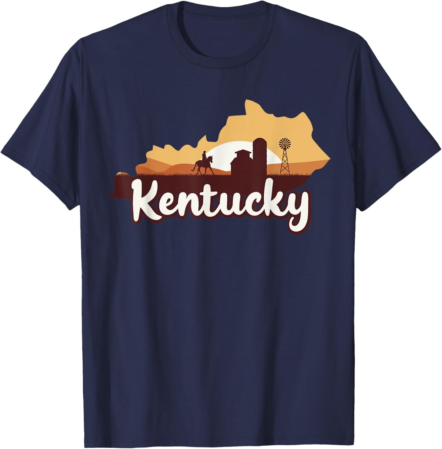 Kentucky Map Horse Riding Cowboy Barn Windmill KY Souvenir T-Shirt - T-Shirt | Navy