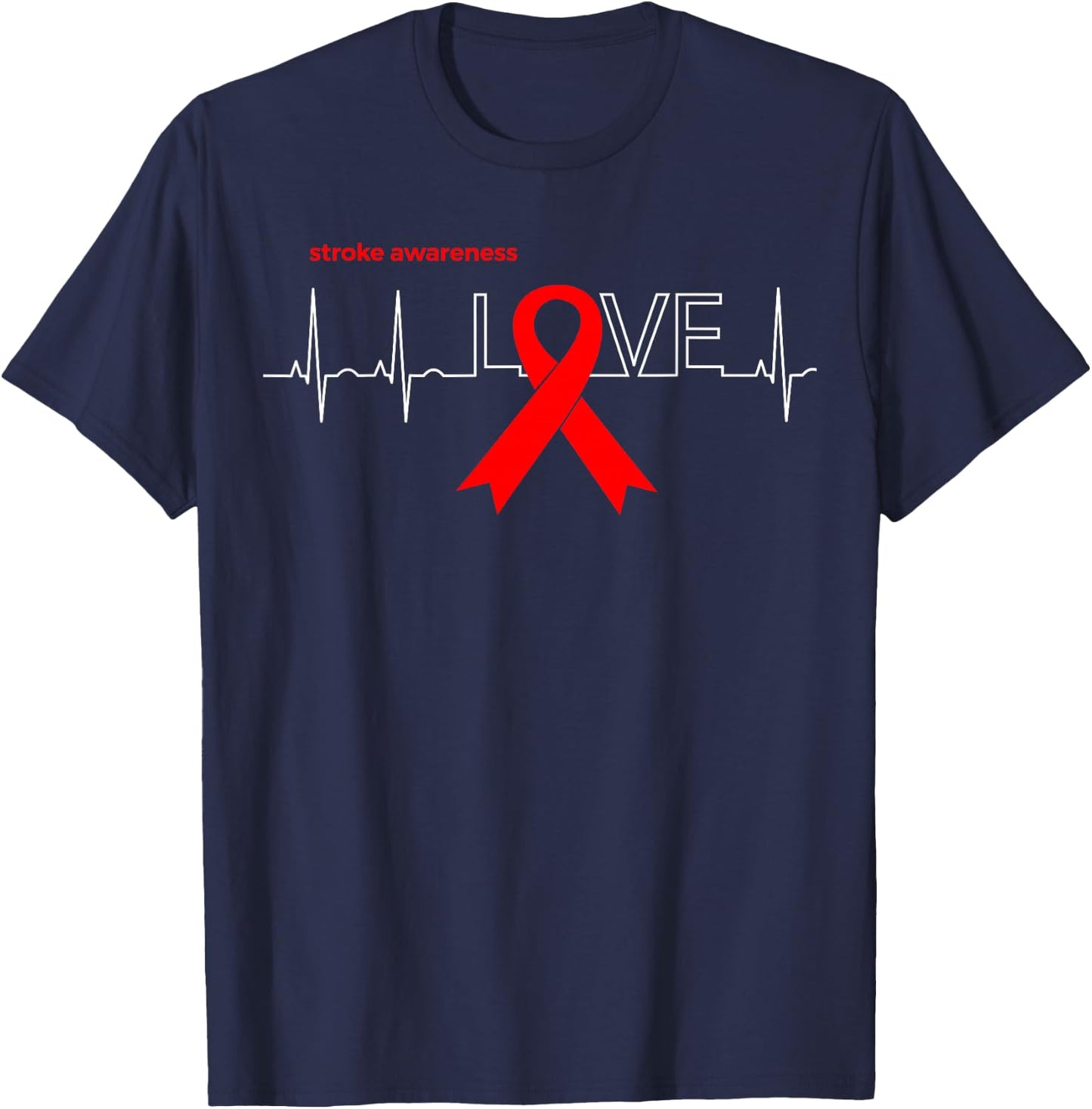 LOVE | Stroke Month Products Red Ribbon Stroke Awareness T-Shirt - T-Shirt | Navy