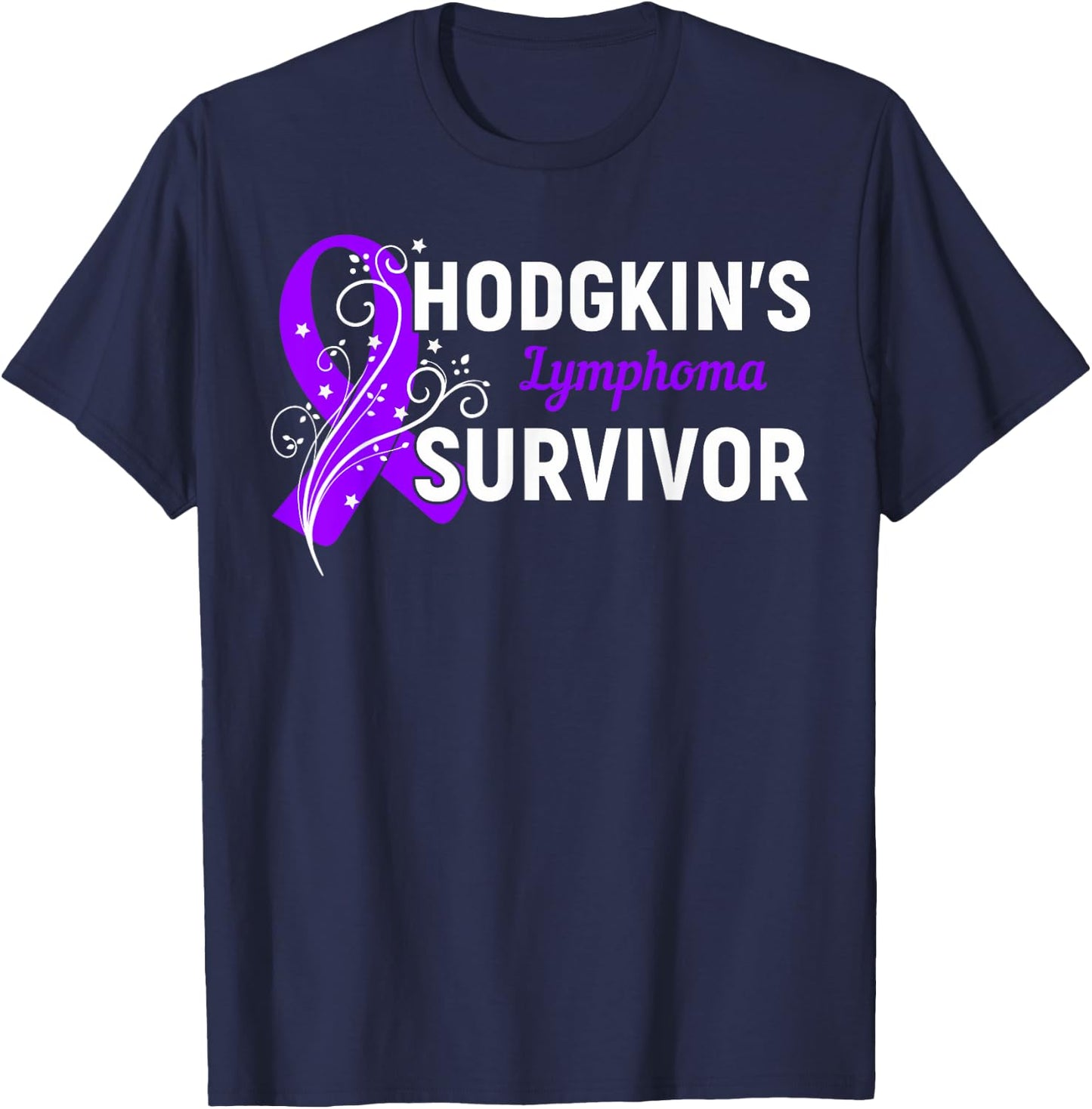 Hodgkin's Lymphoma Survivor Awareness Purple Ribbon Gift T-Shirt - T-Shirt | Navy