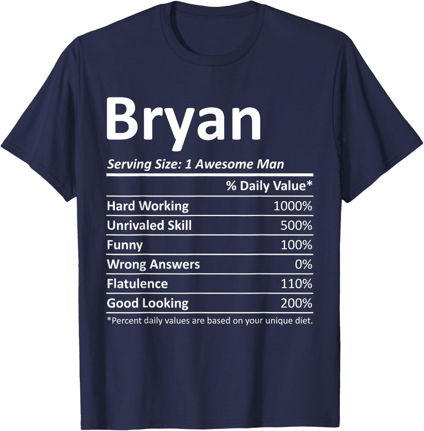 BRYAN Nutrition Funny Birthday Personalized Name Gift T-Shirt - T-Shirt | Navy