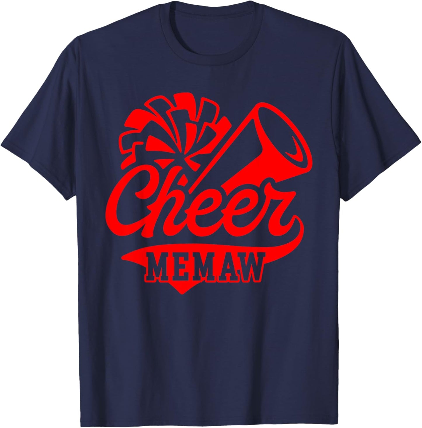 Cheer Memaw Biggest Fan Leopard Print Black And Red Pom Pom T-Shirt - T-Shirt | Navy