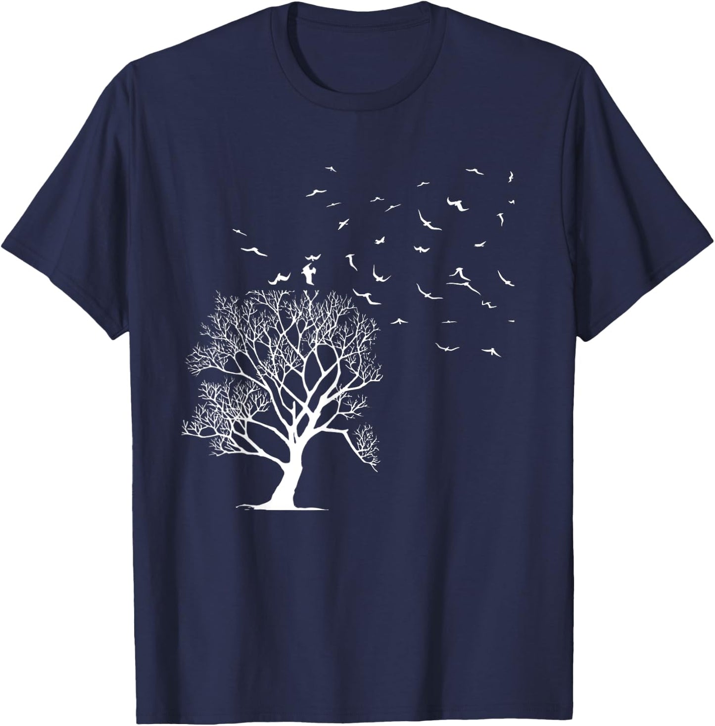 Forest Tree Wildlife Flock Of Birds Nature Outdoors Forest T-Shirt - T-Shirt | Navy