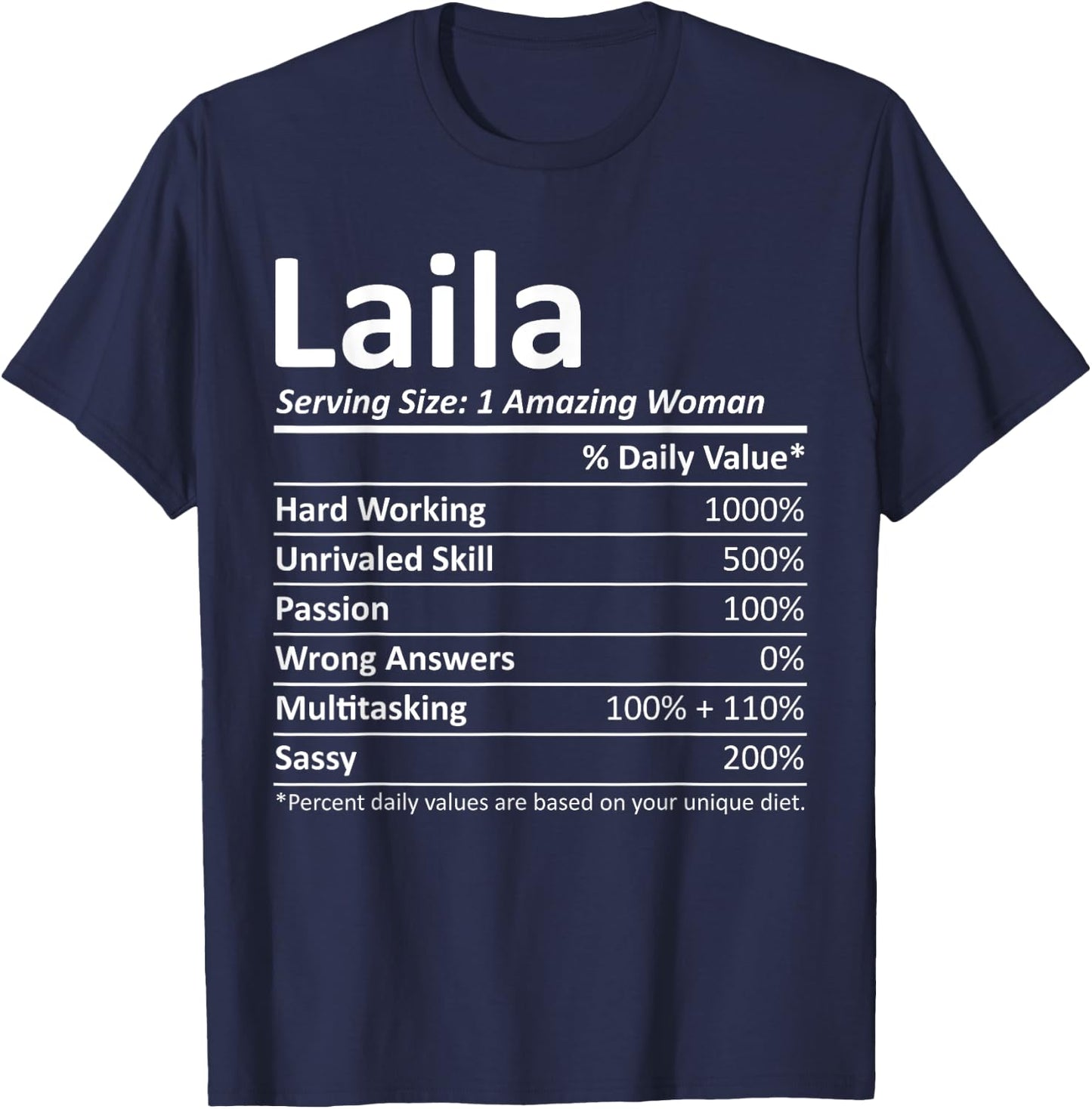 LAILA Nutrition Personalized Name Funny Christmas Gift T-Shirt - T-Shirt | Navy