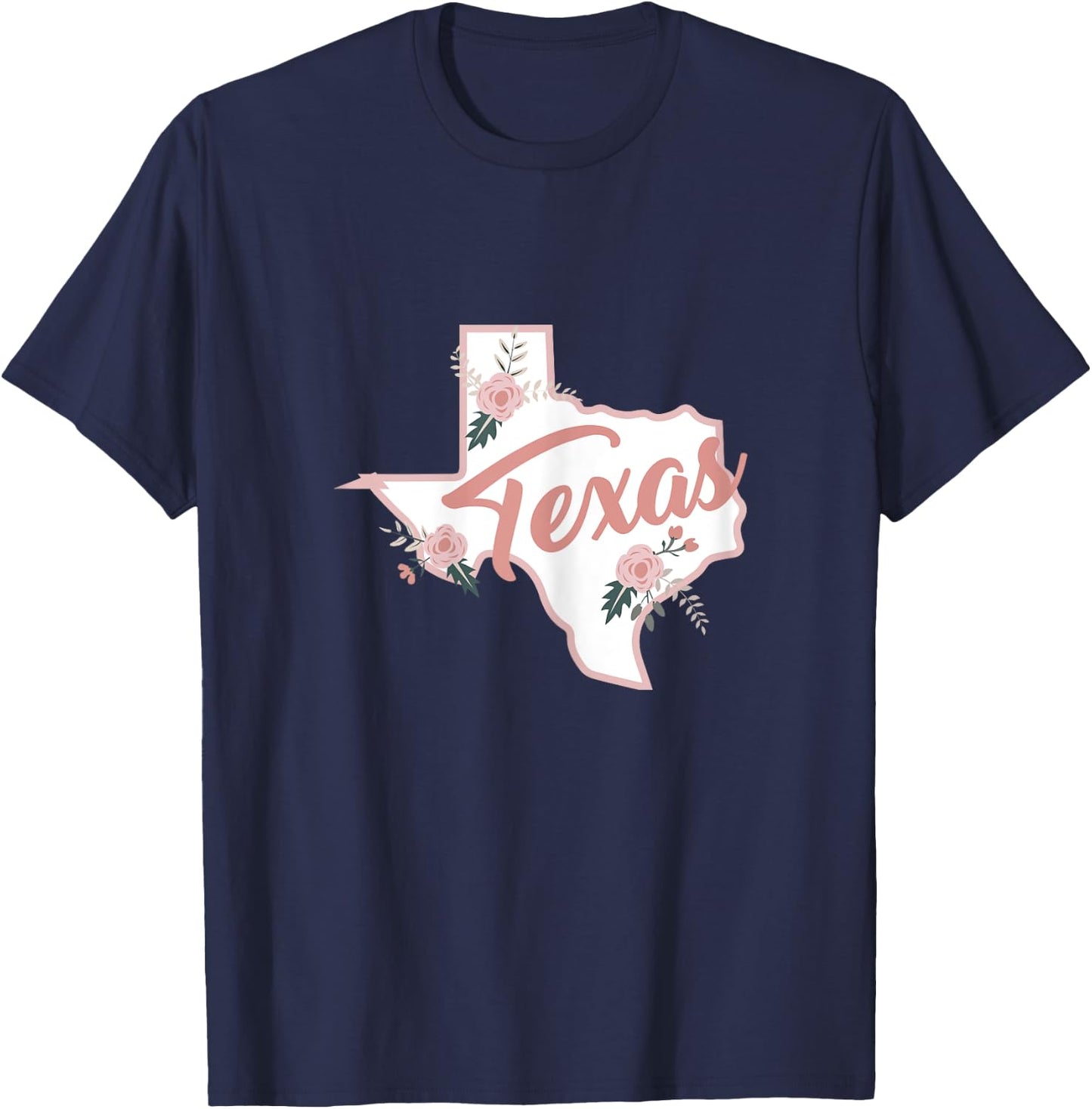 Cute Texas State Floral Rose T-Shirt - T-Shirt | Navy