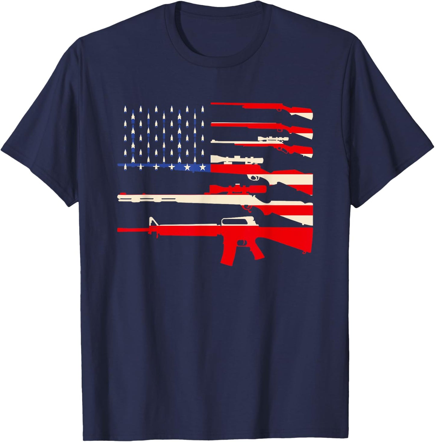 USA Flag Guns Weapon Rifles 2A Amendment 4th July Patriotic T-Shirt - T-Shirt | Navy