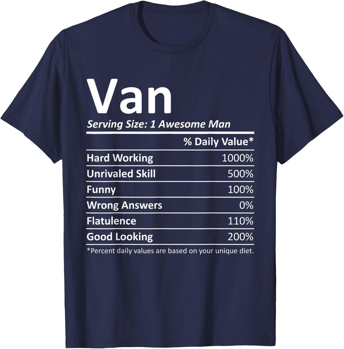 VAN Nutrition Funny Birthday Personalized Name Gift T-Shirt - T-Shirt | Navy