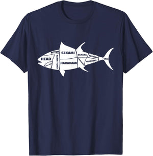 Kawaii Japan Sushi Sashimi Fish Cutting Anatomy Gift T-Shirt - T-Shirt | Navy