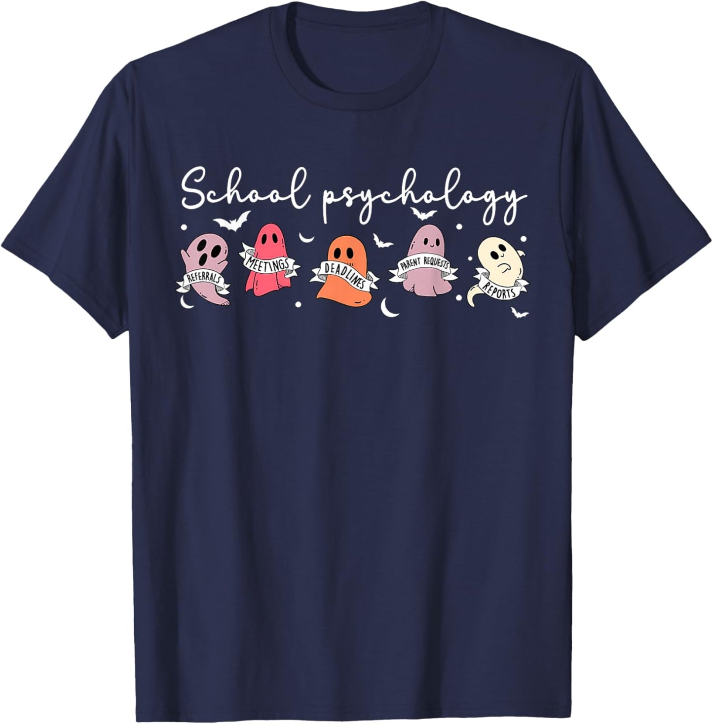 Retro Cute Ghost School Psychologist Halloween Psychologist T-Shirt - T-Shirt | Navy