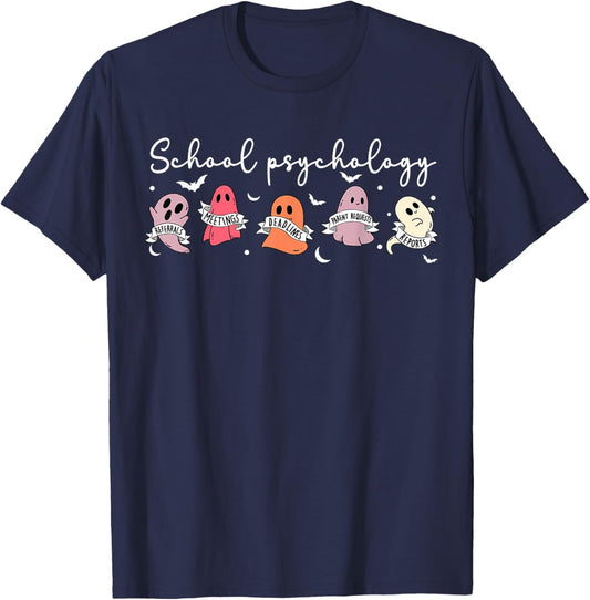 Retro Cute Ghost School Psychologist Halloween Psychologist T-Shirt - T-Shirt | Navy
