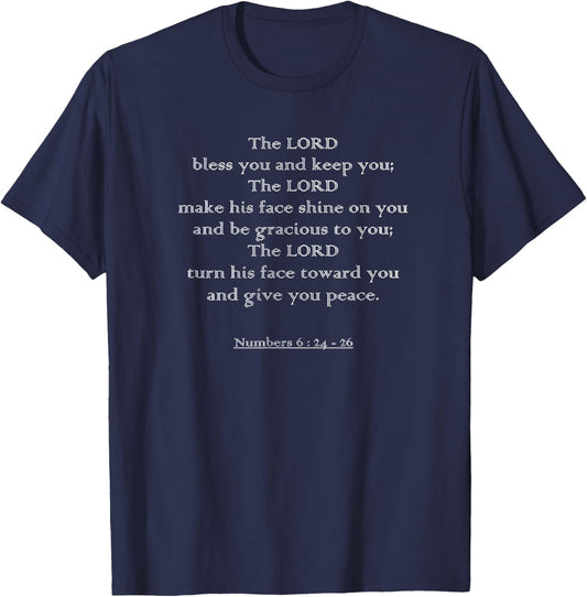 The LORD bless you and keep you | Numbers 6:24 Bible Verse T-Shirt - T-Shirt | Navy