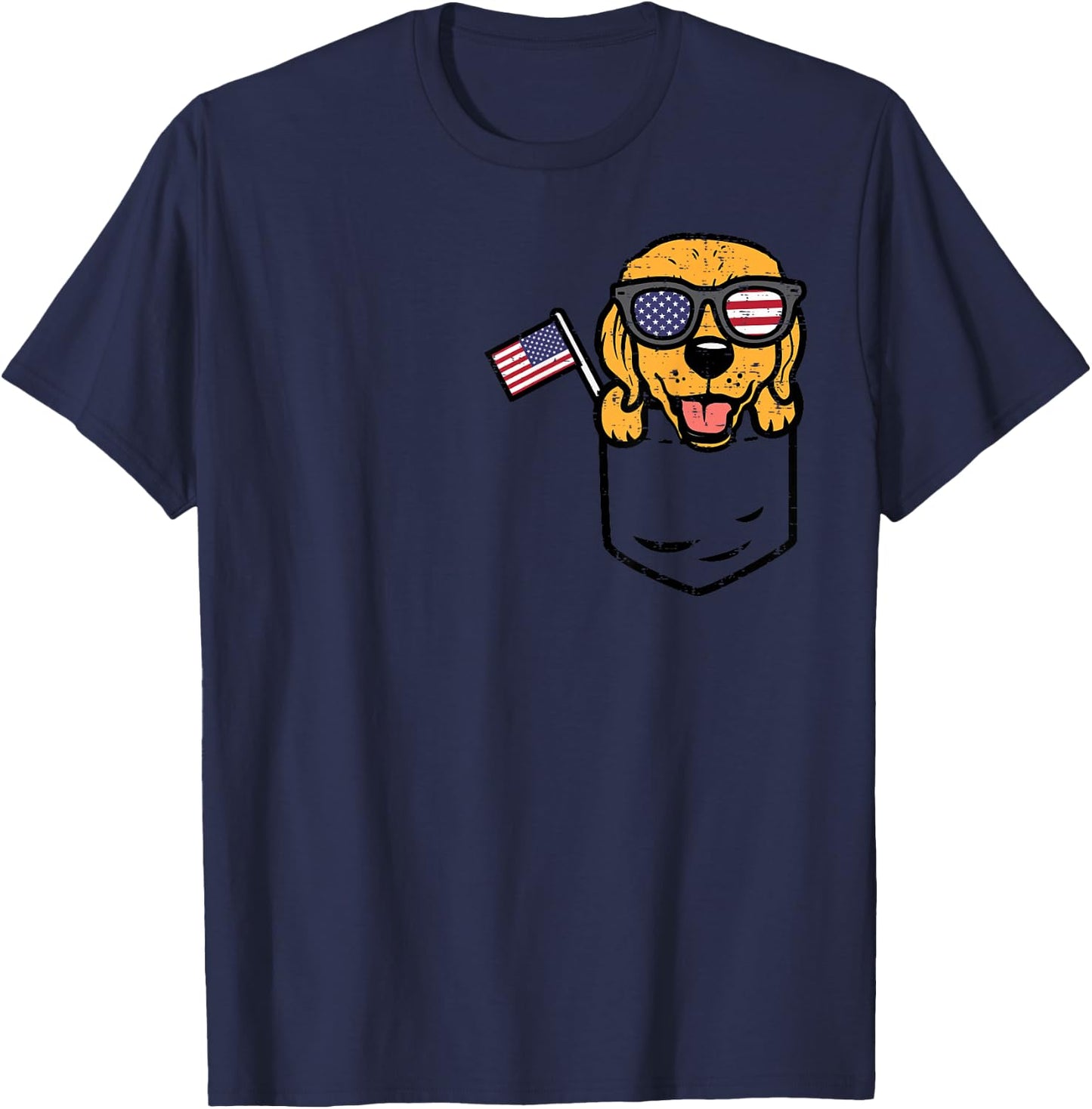 Golden Retriever Pocket American USA 4th Of July Fourth Dog T-Shirt - T-Shirt | Navy