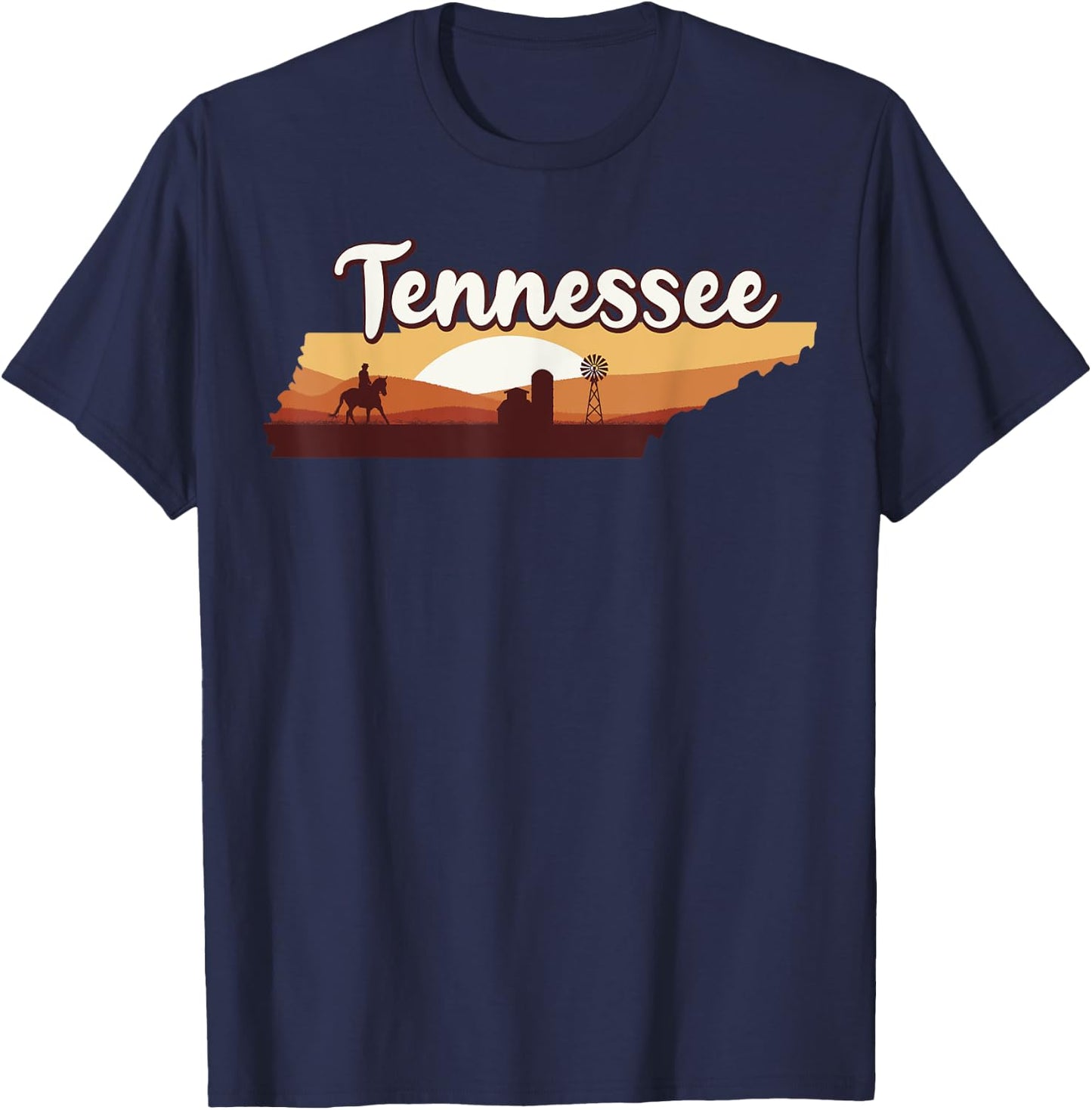 Cowboy Horse Riding Rodeo Barn Windmill Tennessee Map 70s T-Shirt - T-Shirt | Navy