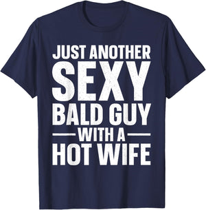 Funny Bald Guy Design Dad Husband Hairless Bald Man T-Shirt - T-Shirt | Navy