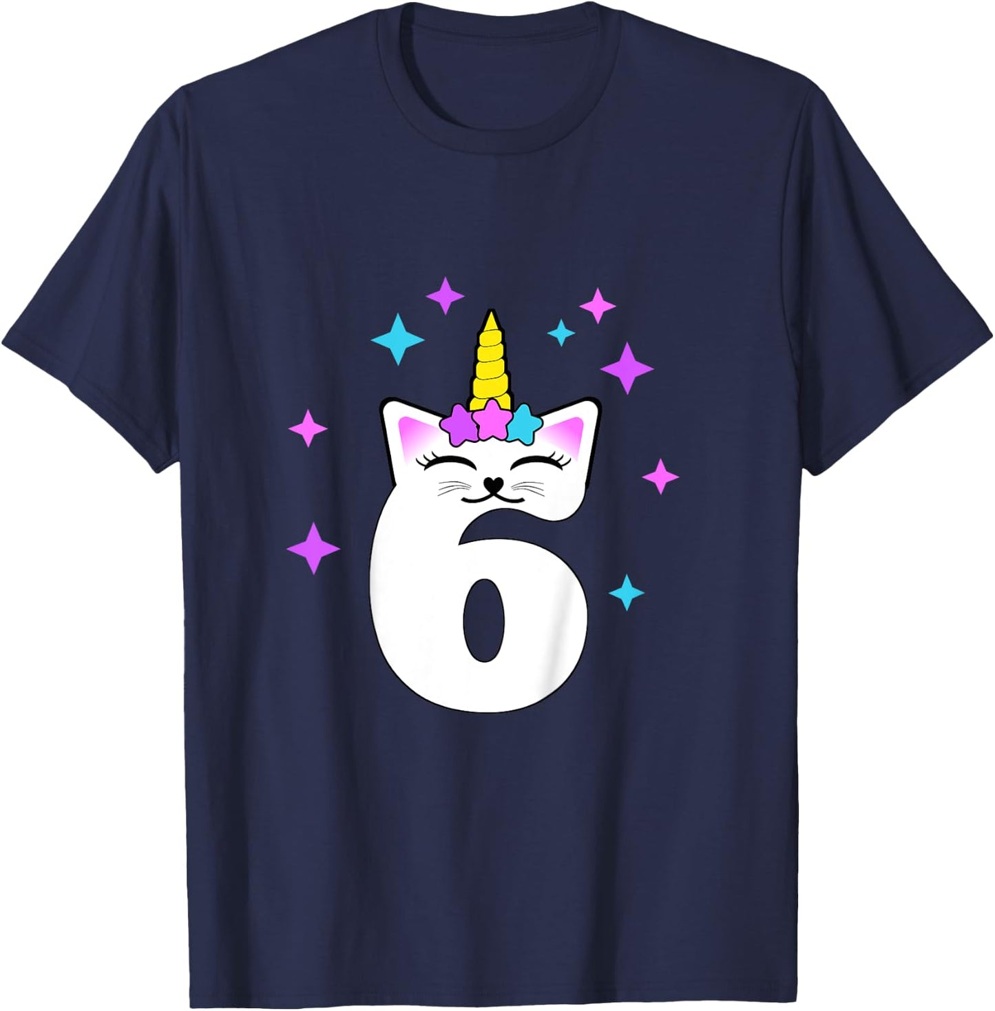 6 Year Old Cat Unicorn Caticorn 6th Birthday Party Girls T-Shirt - T-Shirt | Navy
