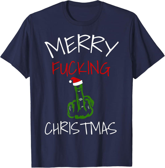 Sarcastic Merry Christmas Fucking T-Shirt - T-Shirt | Navy