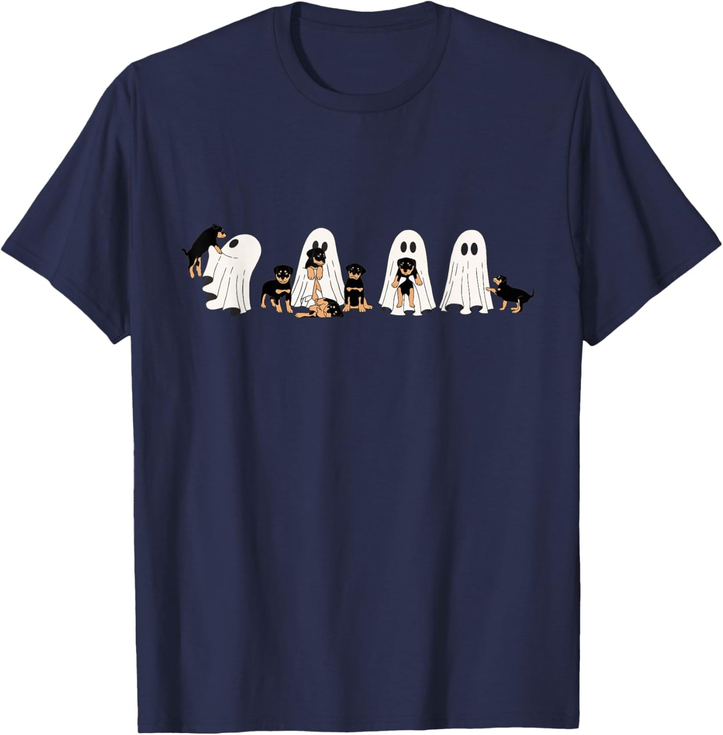 Funny Witch Rottweiler Dog Ghosts In Boo Sheet Halloween T-Shirt - T-Shirt | Navy