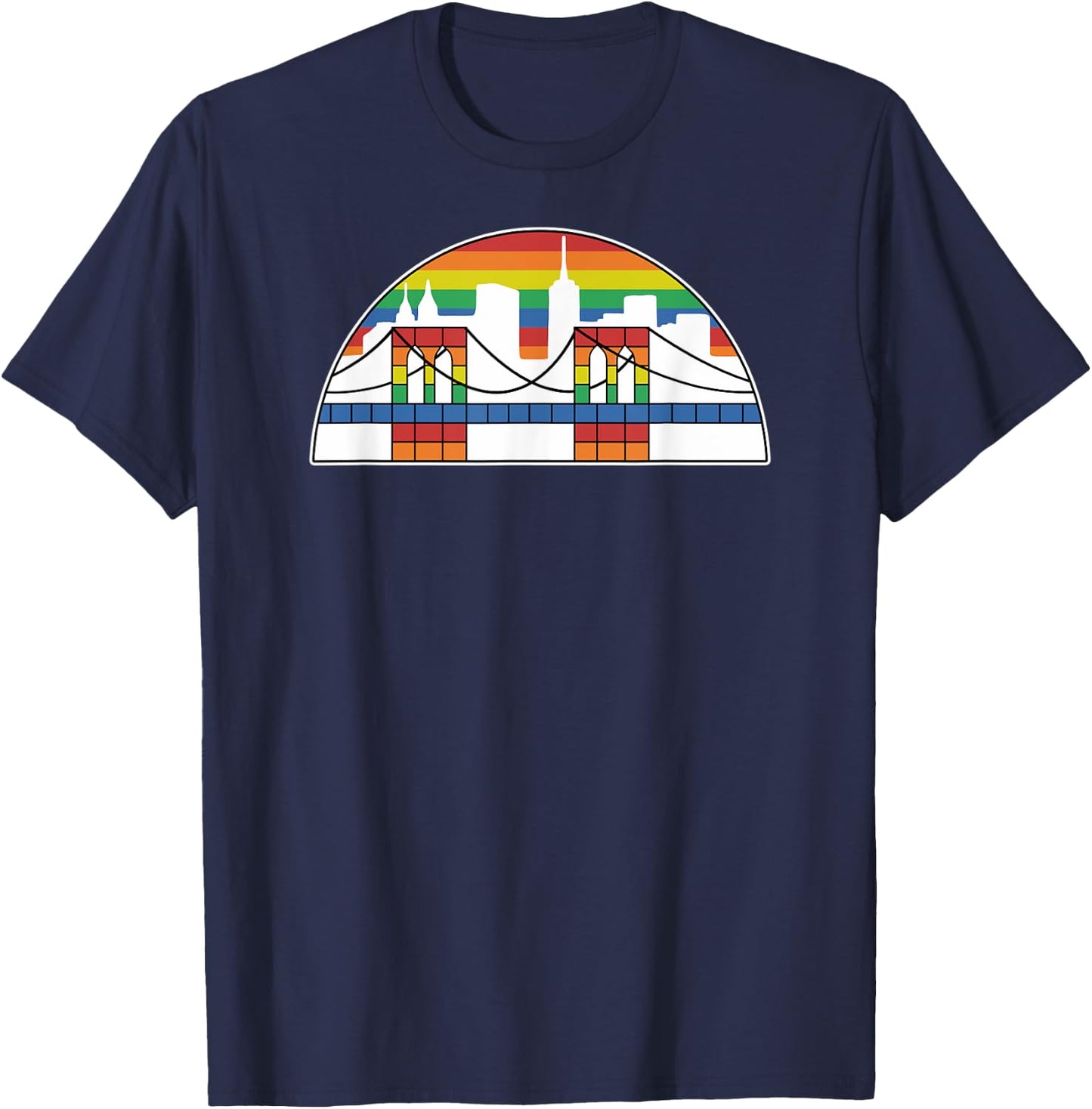 Brooklyn Bridge Rainbow Skyline Vintage Logo T-Shirt - T-Shirt | Navy