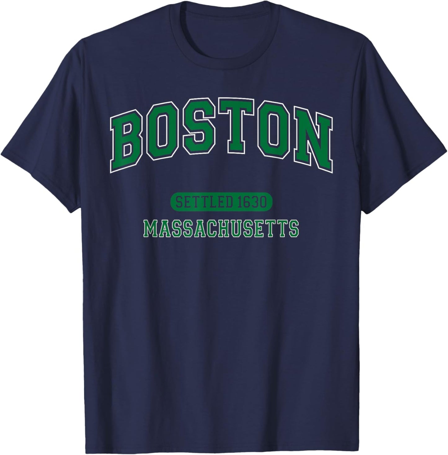 Boston Massachusetts Settled 1630 Vintage Sports Green T-Shirt - T-Shirt | Navy