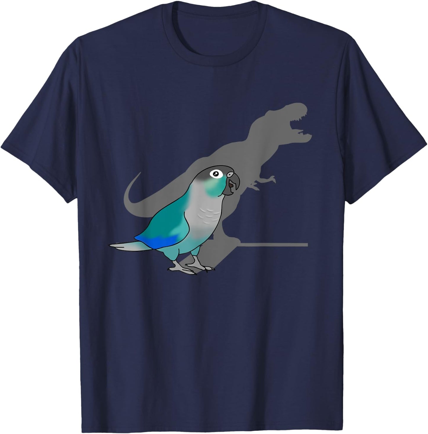 Funny Turquoise Green Cheeked Conure T-rex, Dinosaur Parrot T-Shirt - T-Shirt | Navy